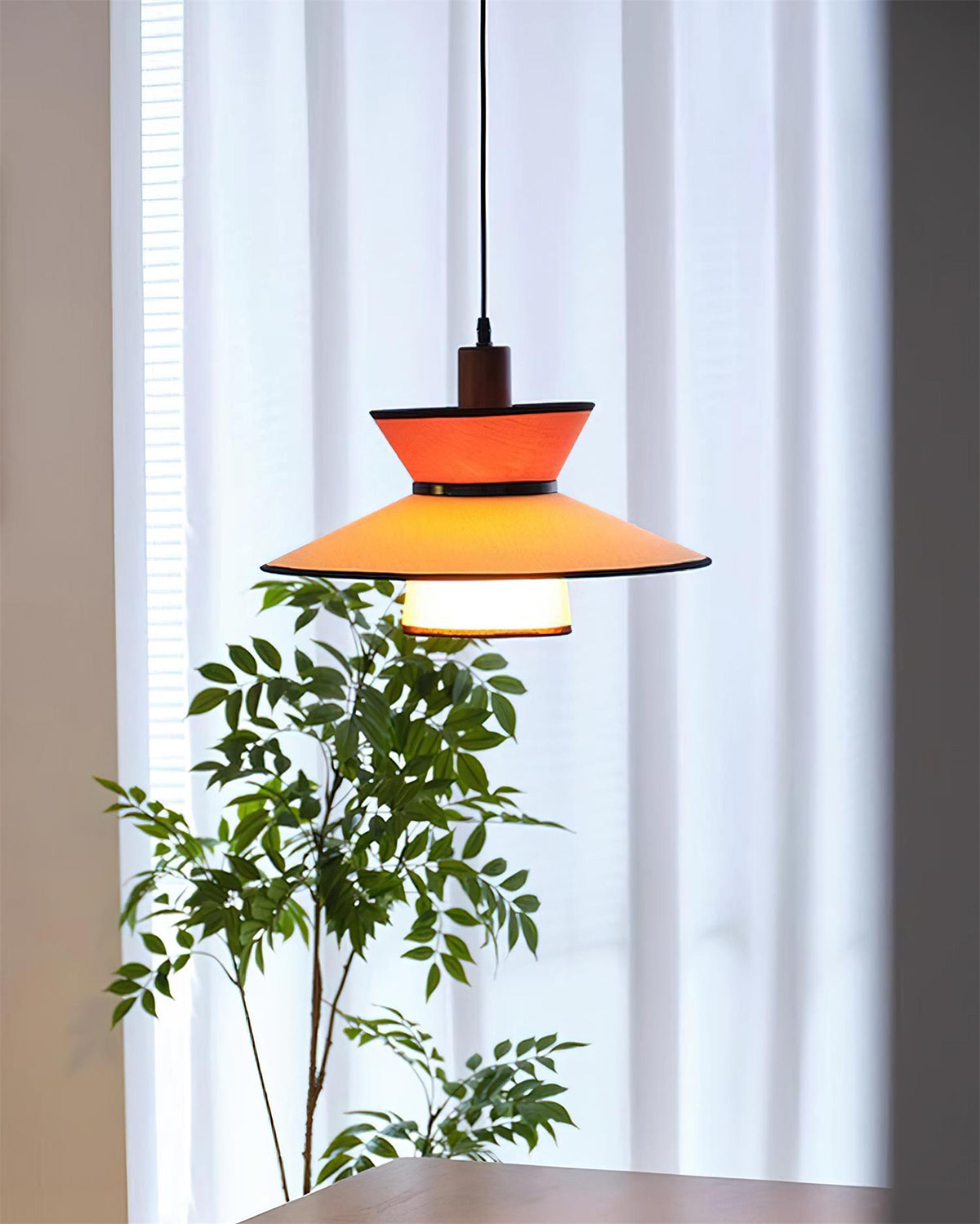 Milano Suspension Lampe Géométrique en Tissu Superposé Rouge