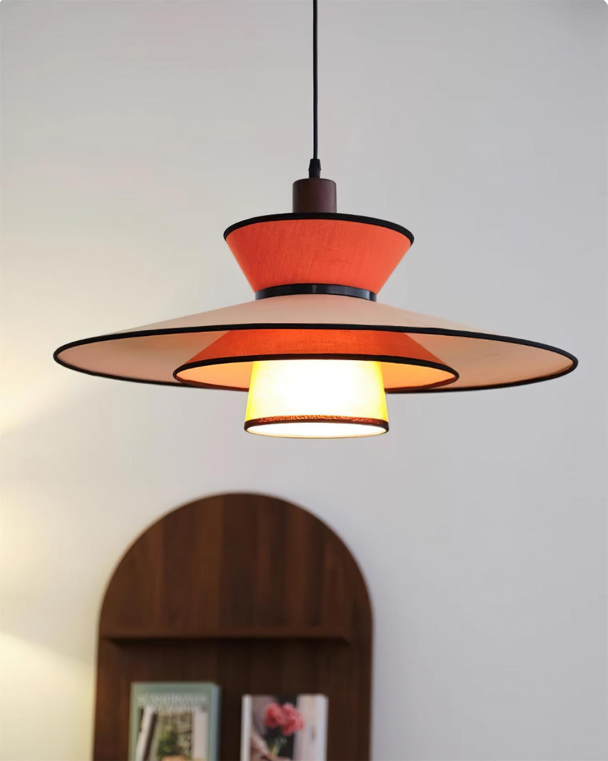Milano Suspension Lampe Géométrique en Tissu Superposé Rouge
