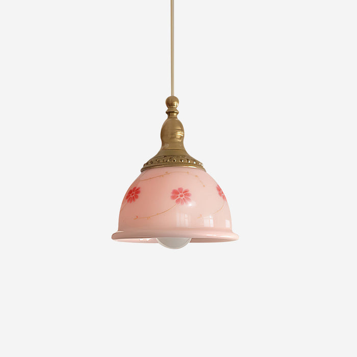 Suspension Laiton Verre Floral Modèle Dôme Ombre Ancien