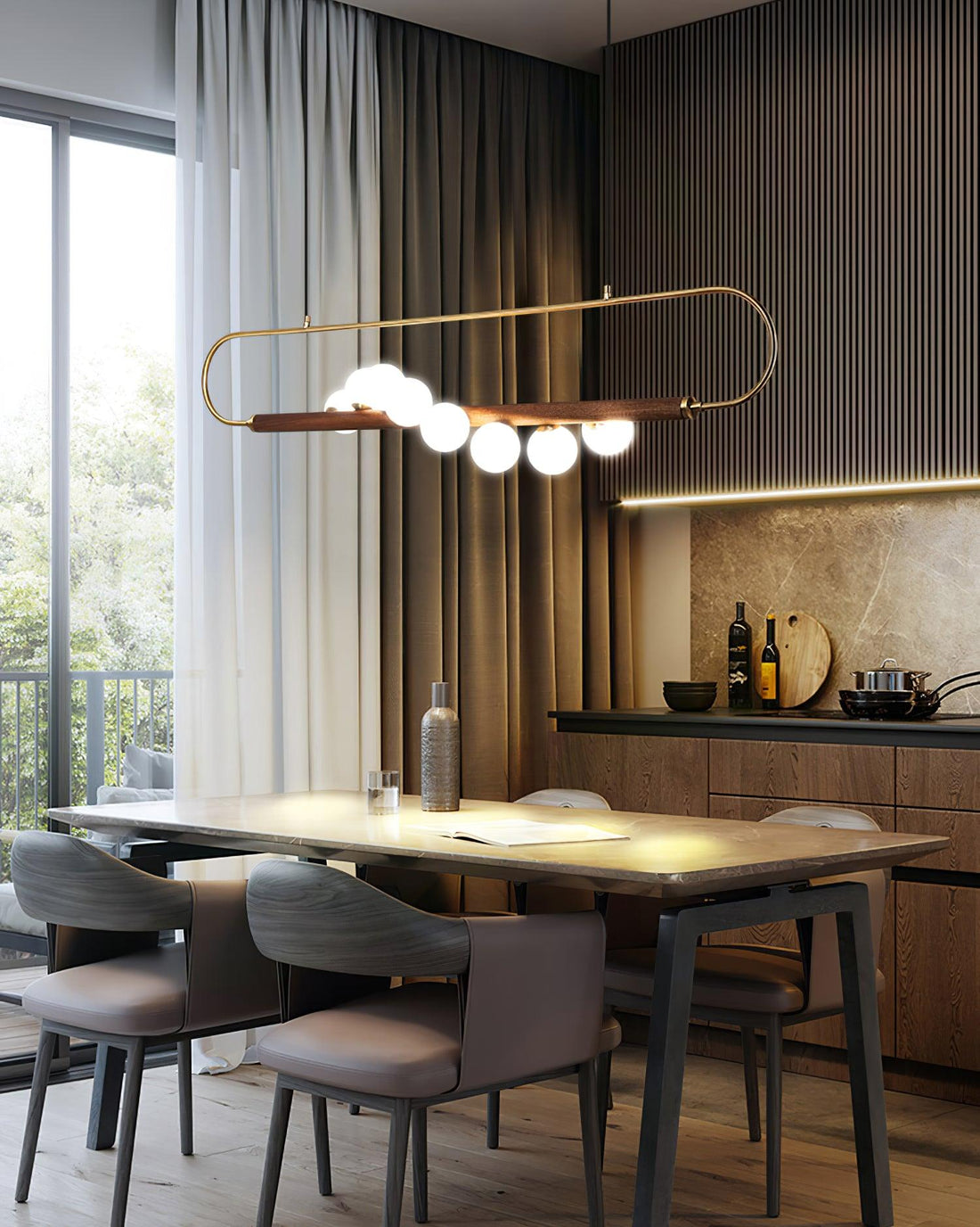 Ardin Lustre Moderne en Noyer et Laiton