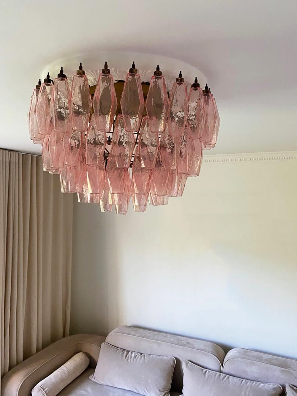 Aurora Plafonnier Rose Losange Verre Superposé Vintage Élégance