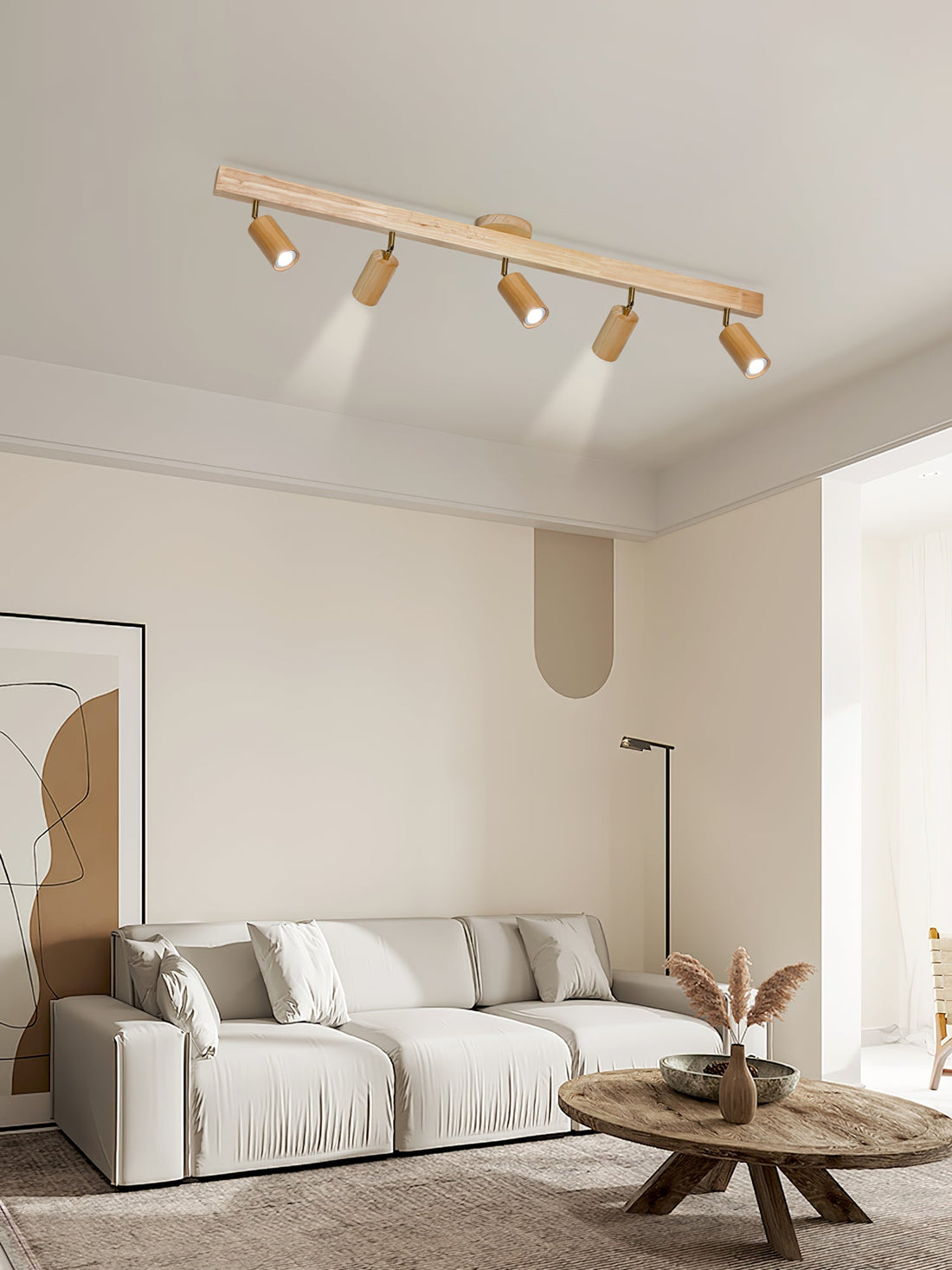 Solara Plafonnier poutre en bois naturel avec spot