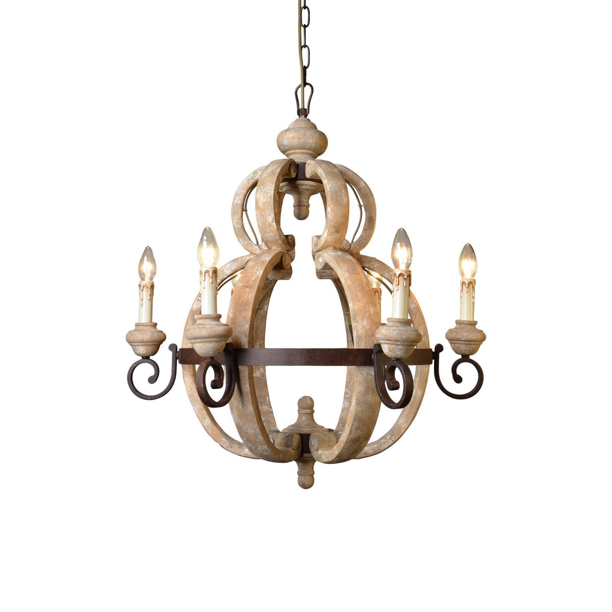 Cumaryra Lustre Traditionnel en Bois et Métal Sculpté à La Main