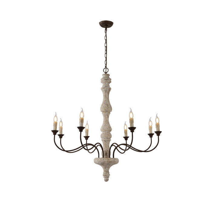 Emirel Lustre Vintage à 8 Lumières en Bois et Métal