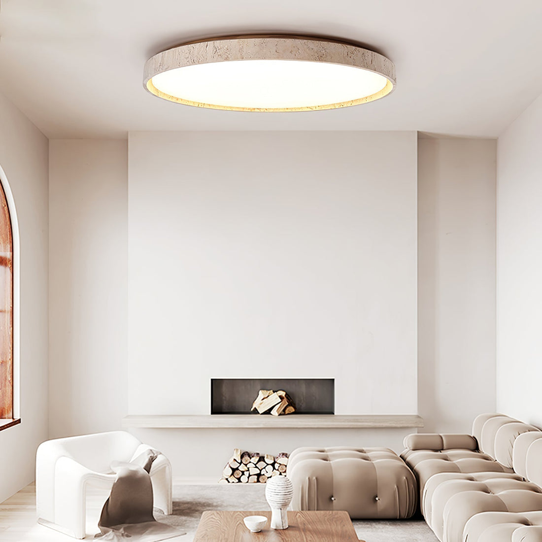 Kathy Lumière de Plafond Ronde en Travertin
