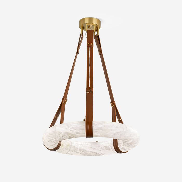 Aira Suspension Lampe Anneau en albâtre Lanières en cuir Luxe scandinave