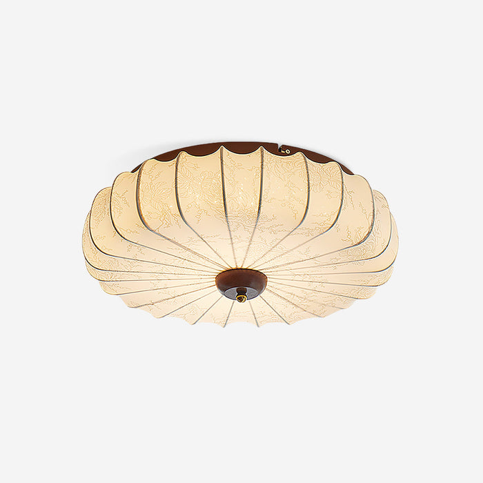 Plafonnier Tissu Ombre Plissé Lotus Forme Bois Baldaquin