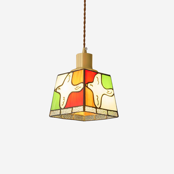 Suspension Lampe Colombe de la Paix Verre Mosaïque Laiton Artistique Tranquille