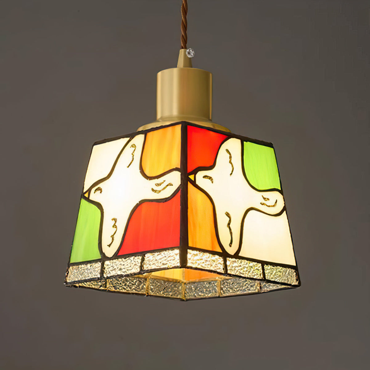 Suspension Lampe Colombe de la Paix Verre Mosaïque Laiton Artistique Tranquille