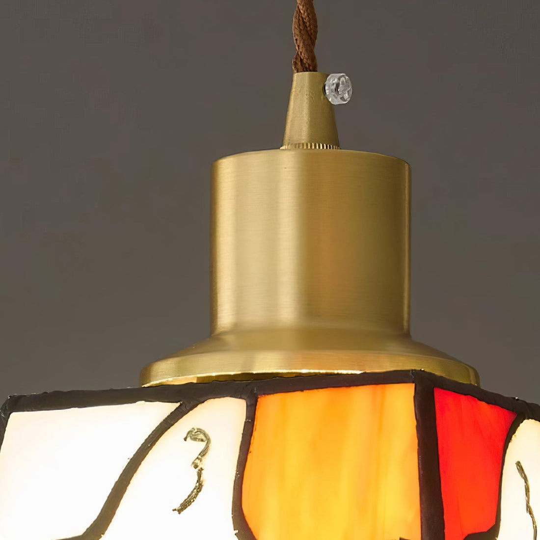 Suspension Lampe Colombe de la Paix Verre Mosaïque Laiton Artistique Tranquille