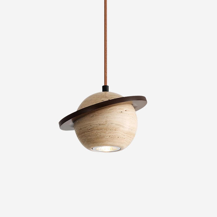 Lampe Suspension Planète Travertin Bois de Noyer Minimaliste