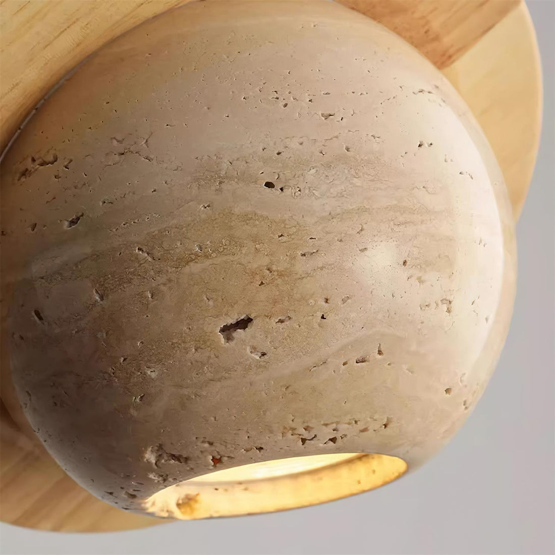 Lampe Suspension Planète Travertin Bois de Noyer Minimaliste