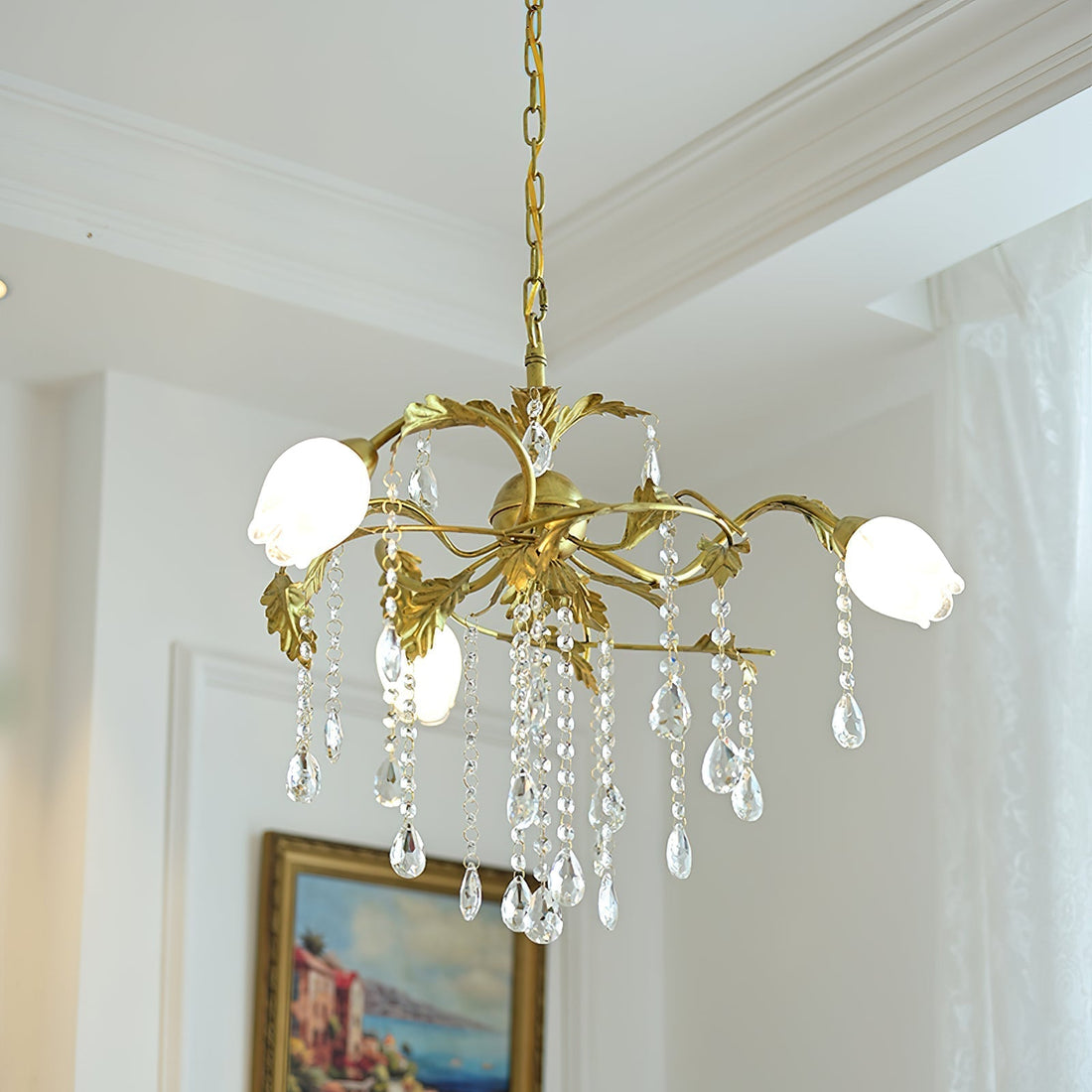 Vasorus Lustre Industriel Vintage Laiton Cristal