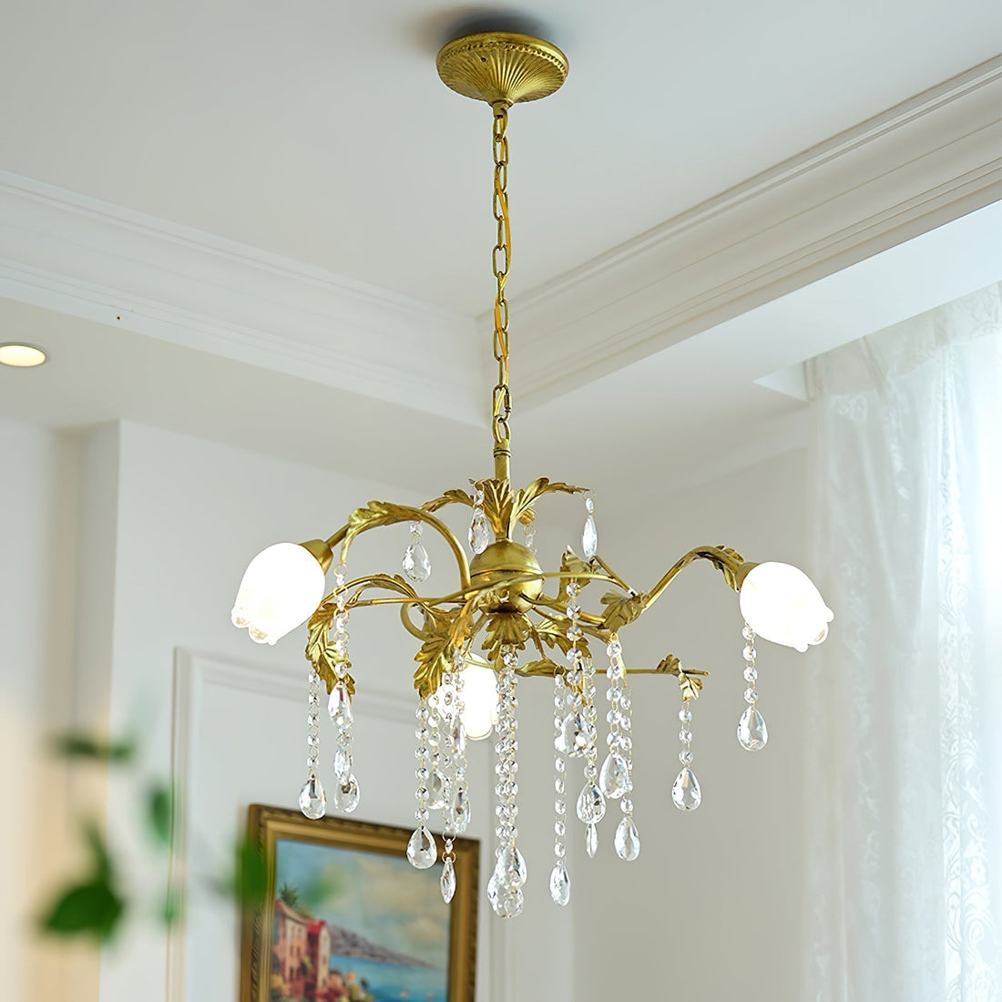 Vasorus Lustre Industriel Vintage Laiton Cristal