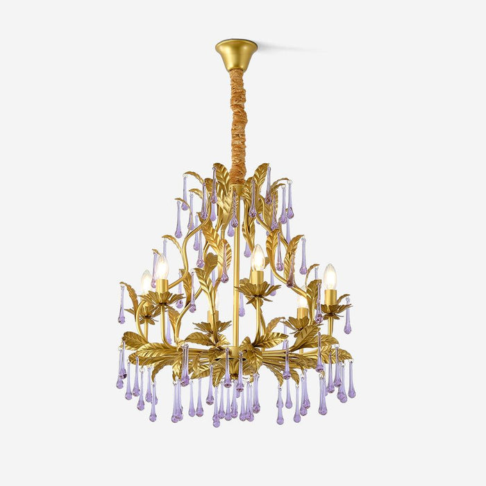 Murano Lustre Gouttes de Cristal Violet Feuilles Dorées