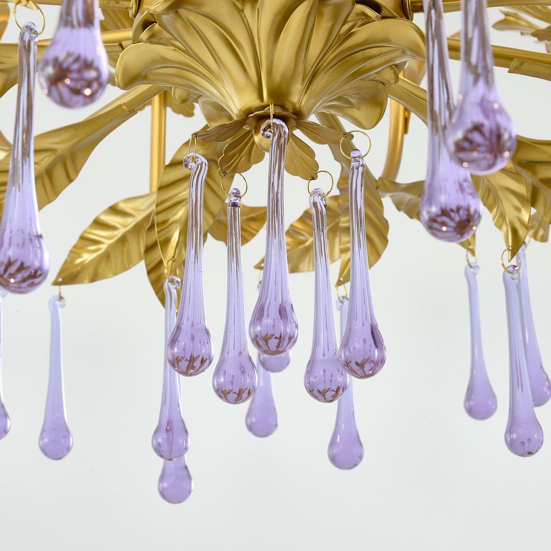 Murano Lustre Gouttes de Cristal Violet Feuilles Dorées