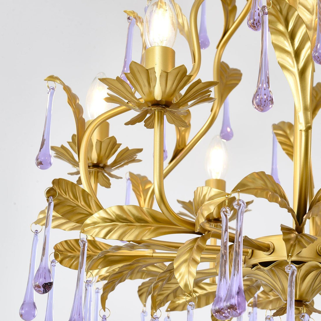 Lustra Lustre Murano Violet Feuilles Dorées Cristal Élégance