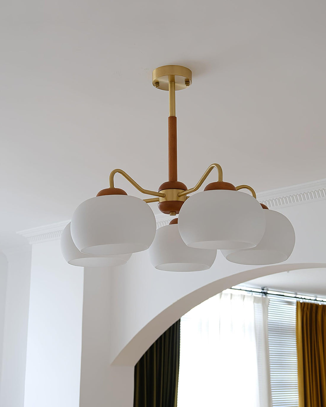 Raito Lustre Dôme en Verre Bois Laiton
