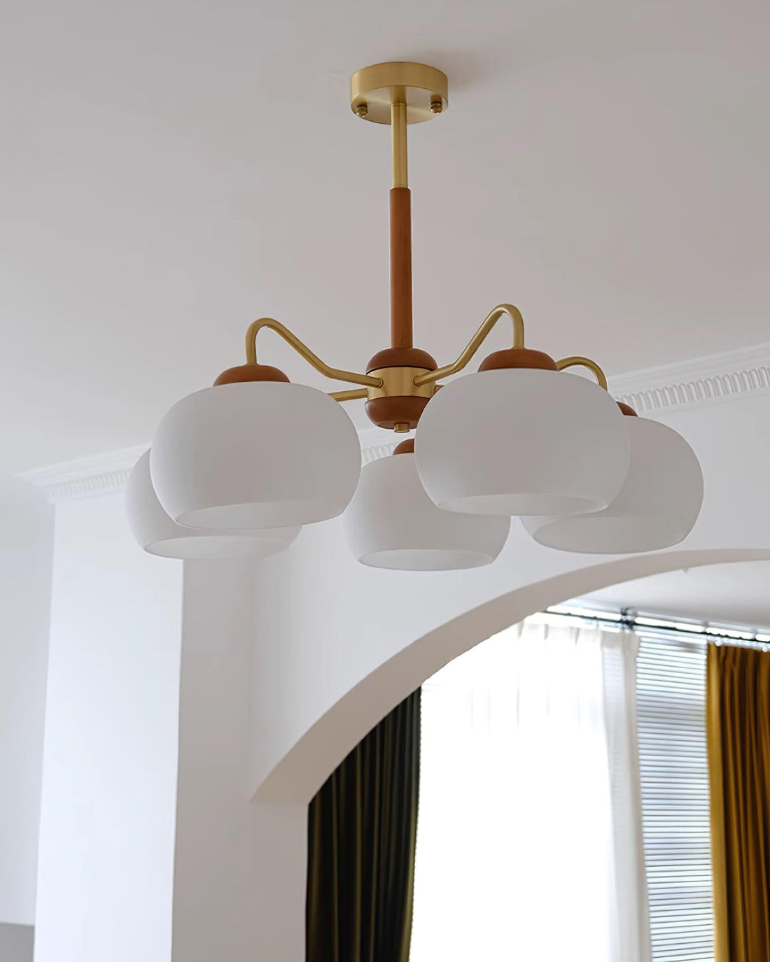 Raito Lustre Dôme en Verre Bois Laiton