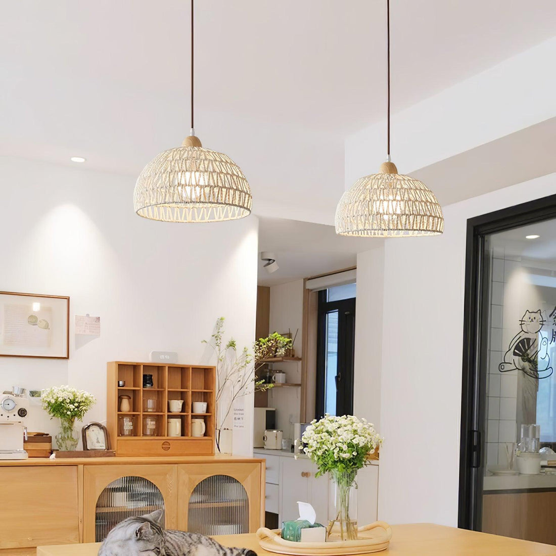 Calyran Suspension en Rotin et Bois