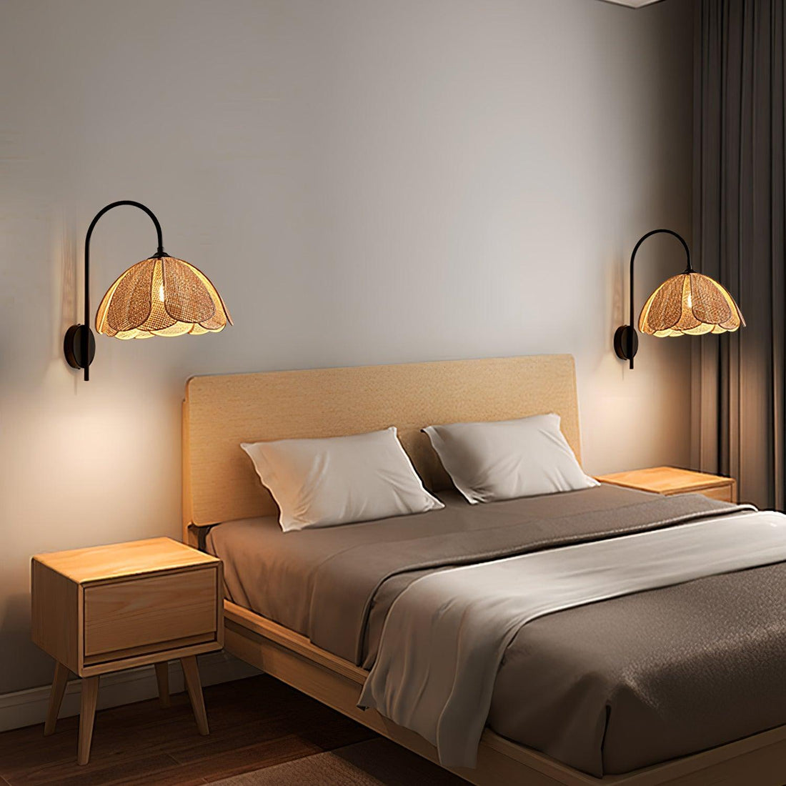 Edria Lustra Applique Murale Rattan Forme Pétale Élégante