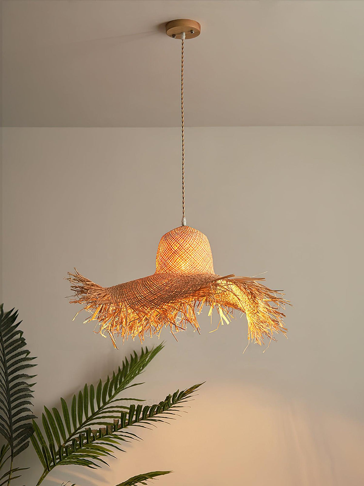 Zephyran Rotin Vintage Pendentif Lumière