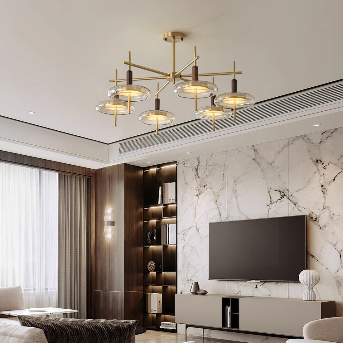 Redondo Lustra Lustre Laiton Verre LED Moderne