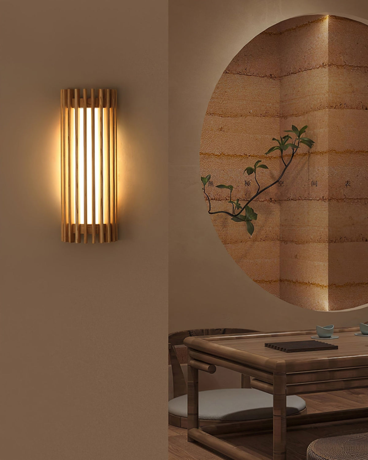 Veyno Lampe murale à lattes en bois