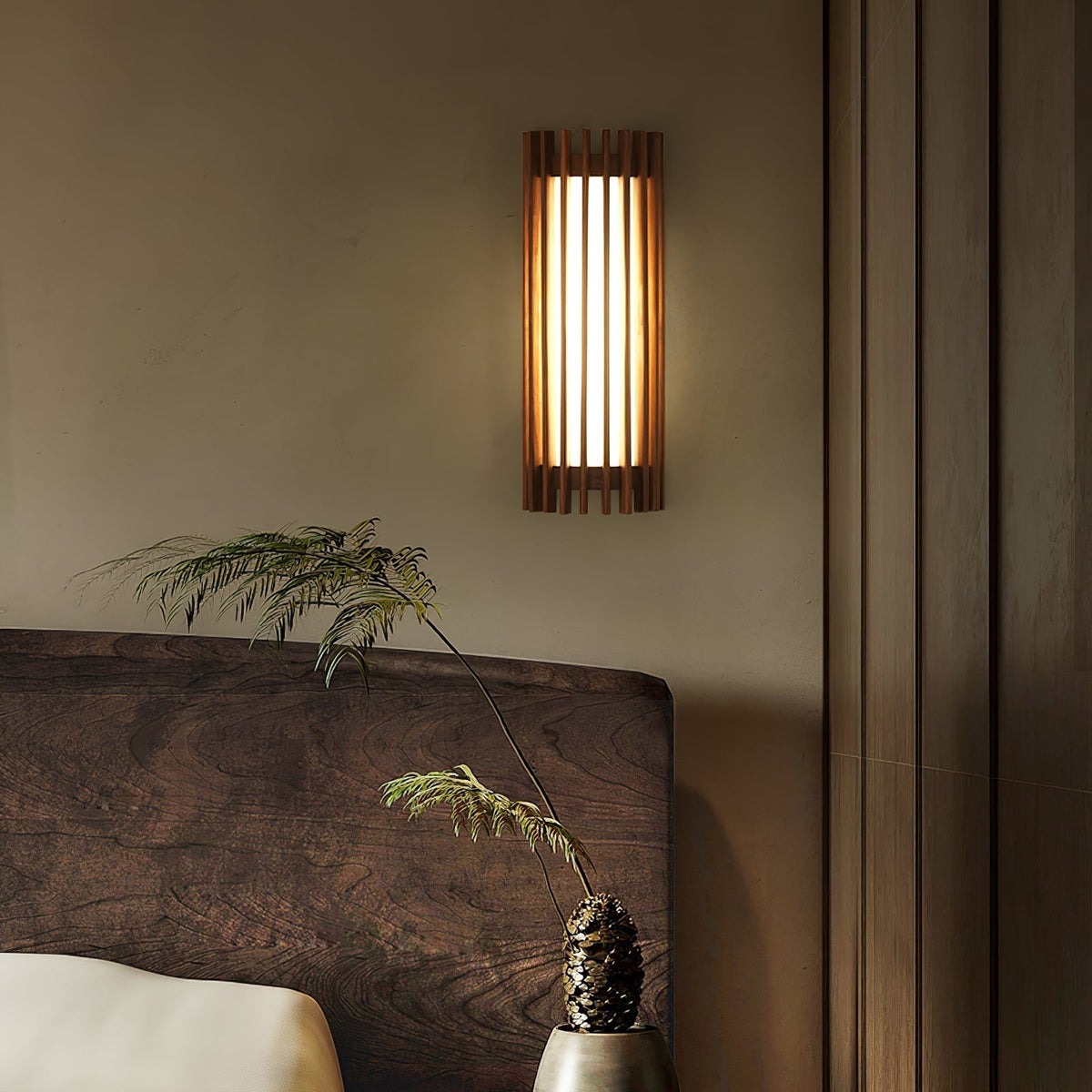 Veyno Lampe murale à lattes en bois