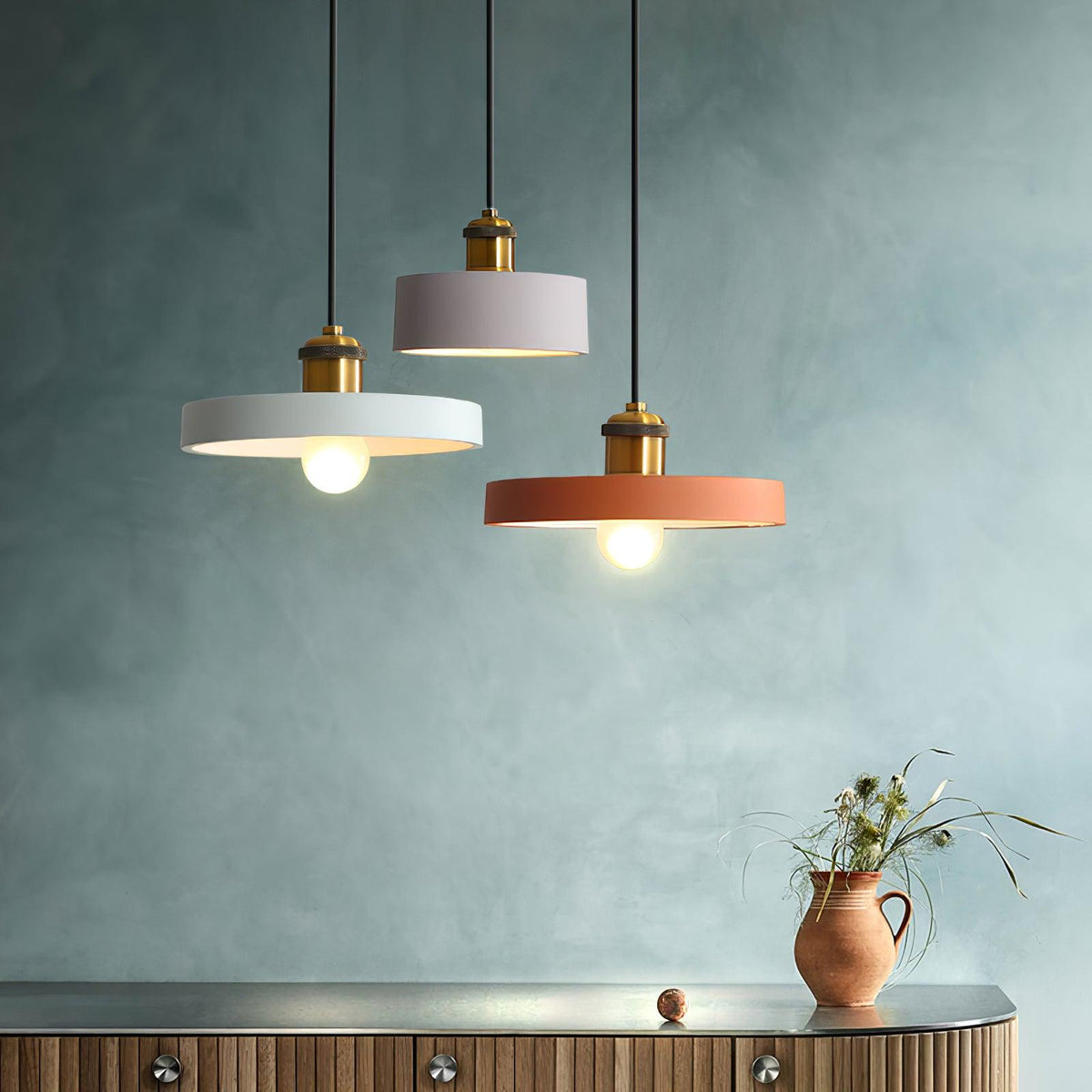 Trio Lampe Suspendue Industrielle en Résine