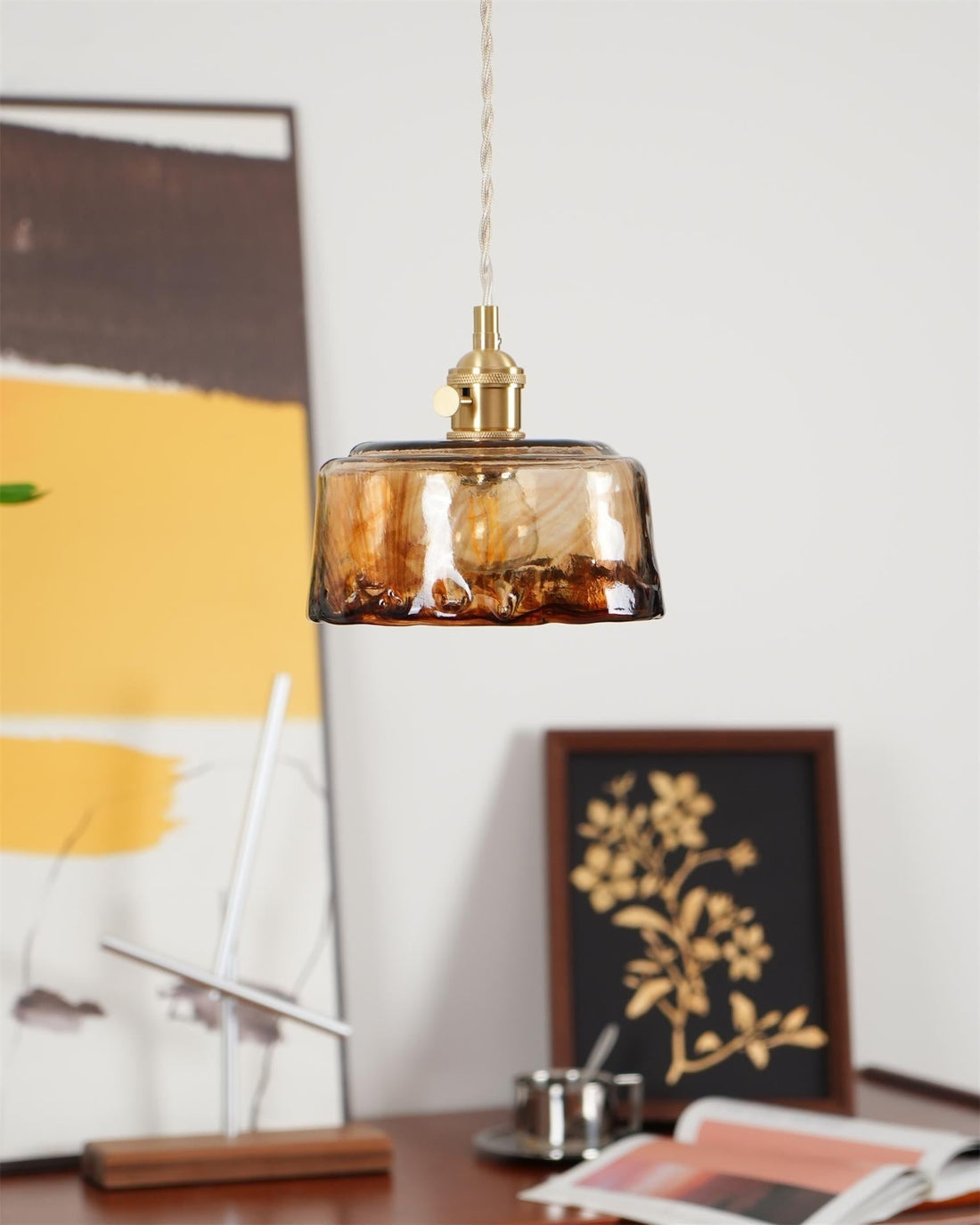 Amberlyn Suspension Verre Ambre Vintage
