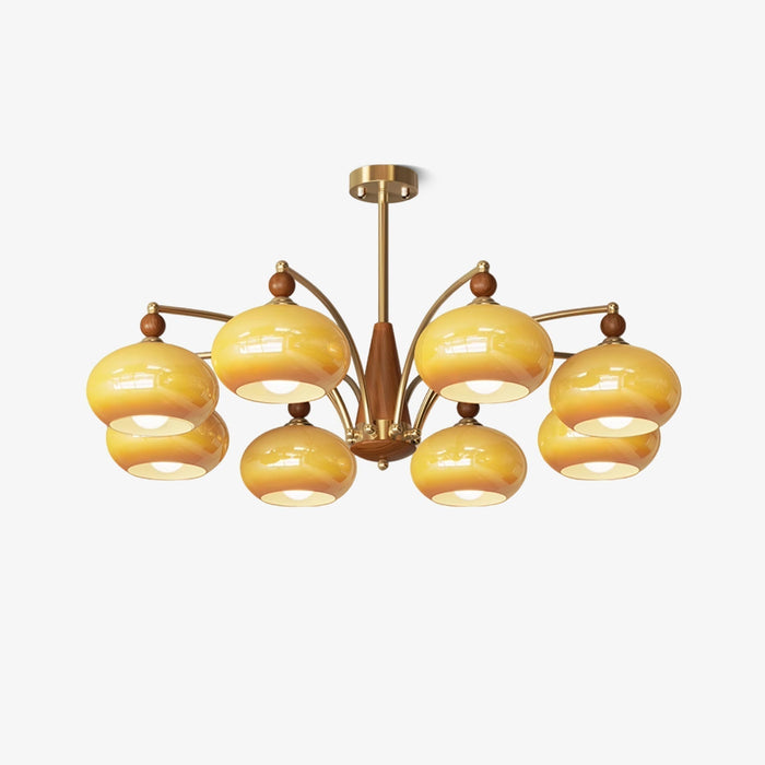 Lustra Suspension Rétro en Verre Jaune et Laiton