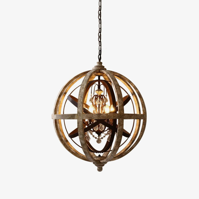 Lustra Lustre Globe Rétro avec Bois Vieilli