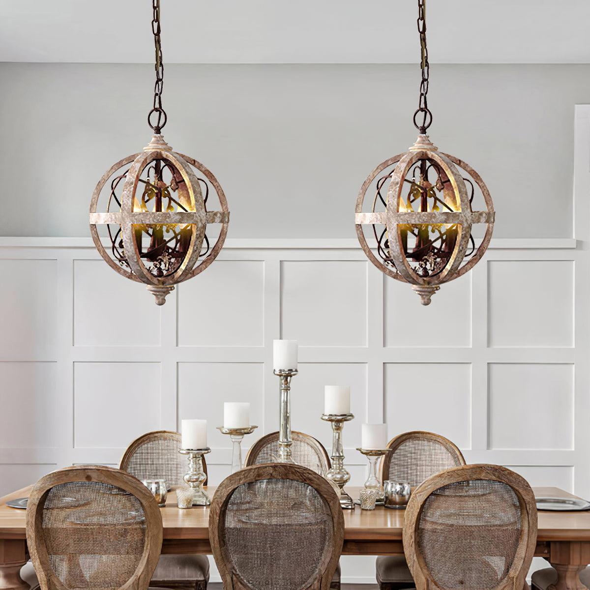 Lustra Lustre Globe Rétro avec Bois Vieilli