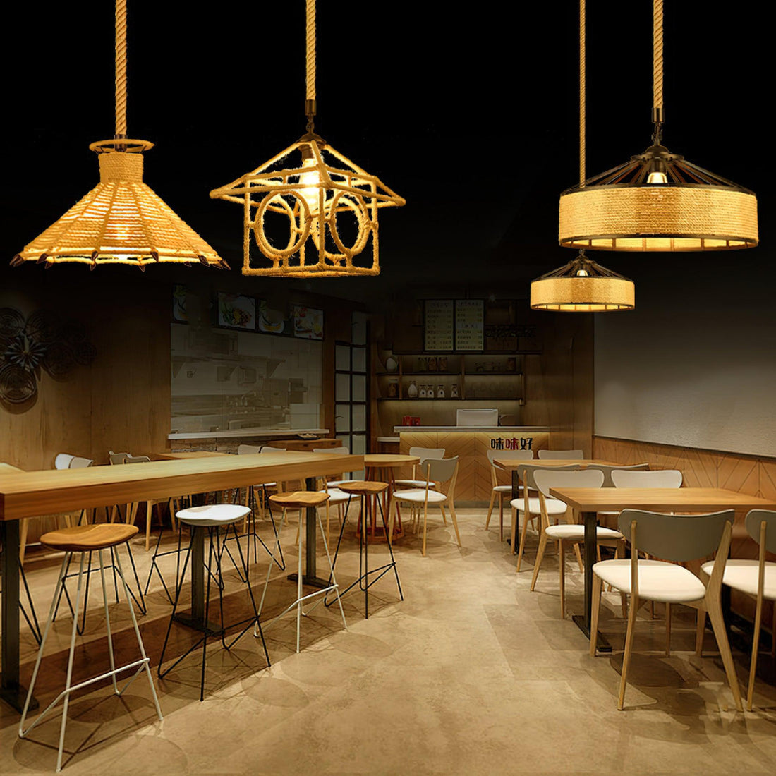 Evliran Suspension Moderne en Corde de Chanvre Rétro