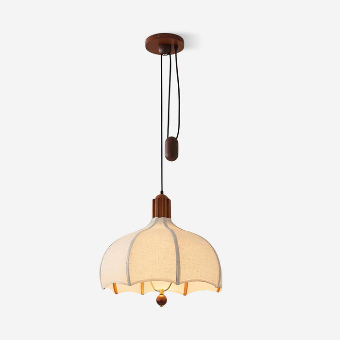Revi Suspension Lampe Bois Tissu Festonné Réglable