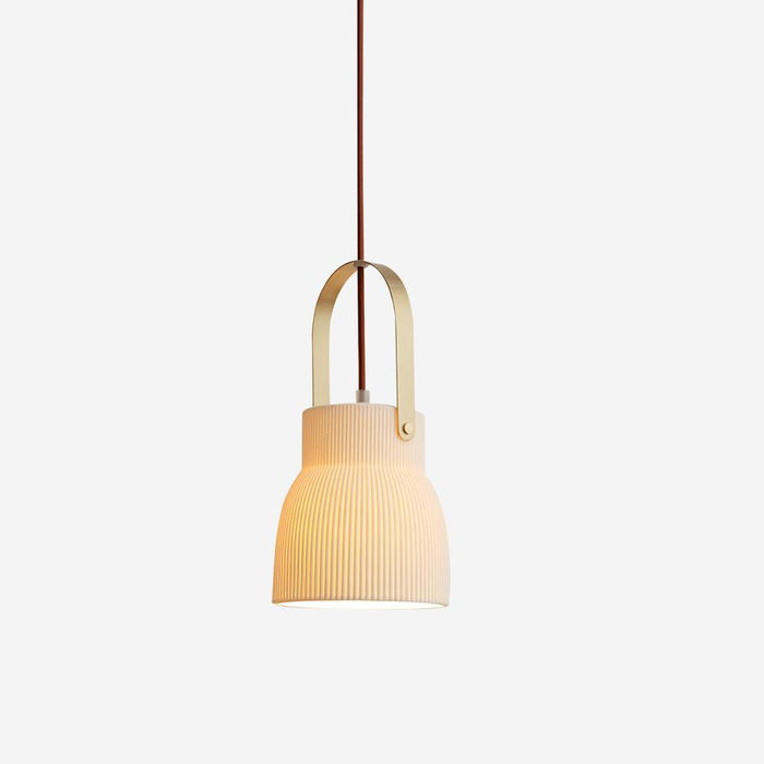 Eclipse Pendant Lamp Ribbed White Ceramic with Brass Handle