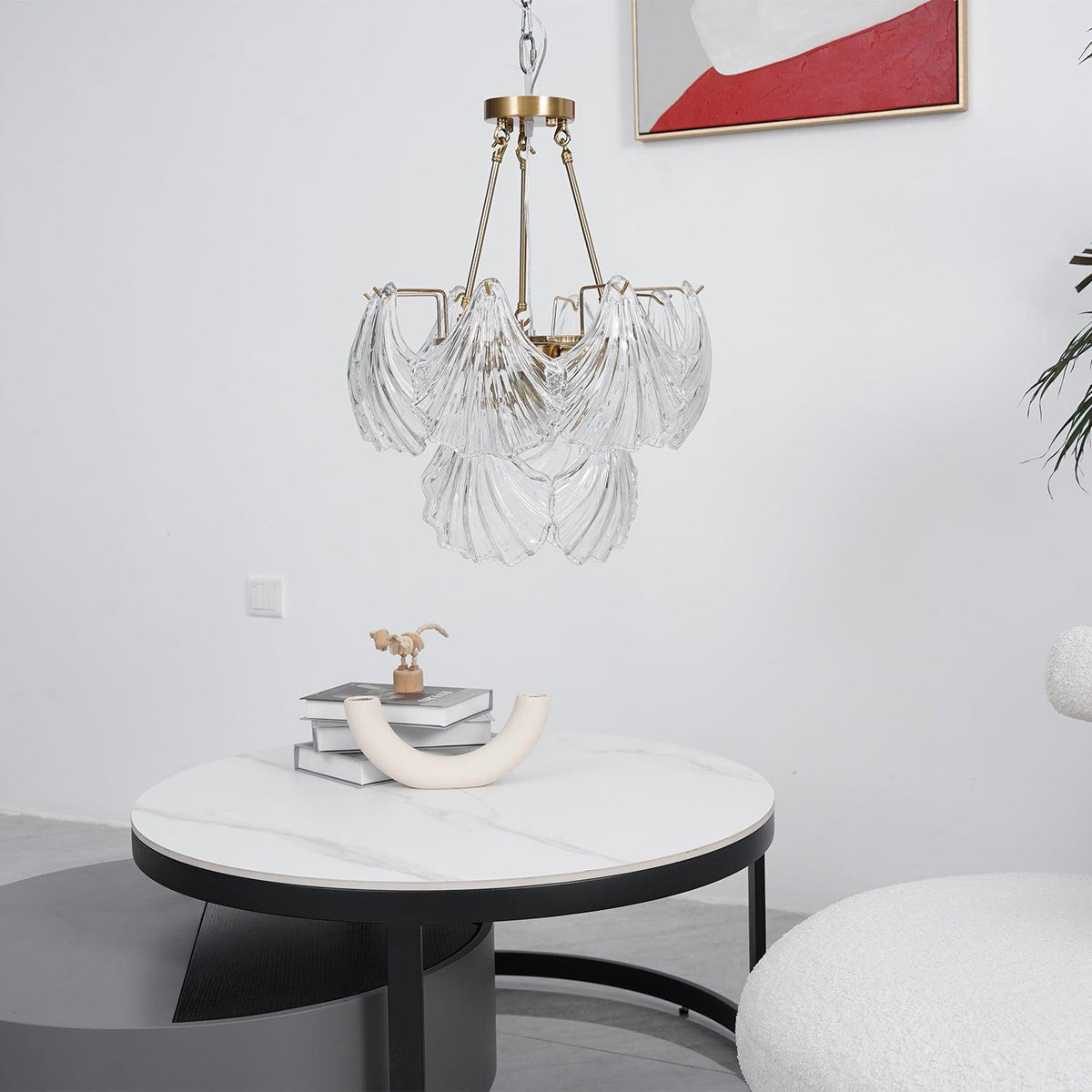 Lustra Plafonnier en Verre Ridé Shell Doré