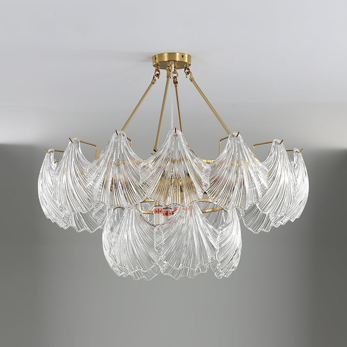 Lustra Plafonnier en Verre Ridé Shell Doré