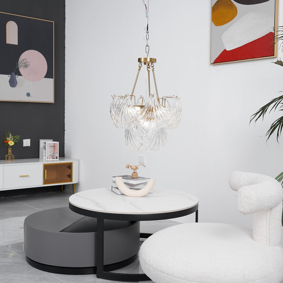 Lustra Plafonnier en Verre Ridé Shell Doré