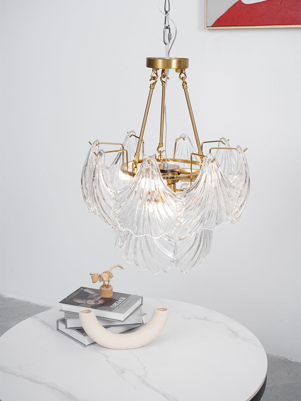 Lustra Plafonnier en Verre Ridé Shell Doré