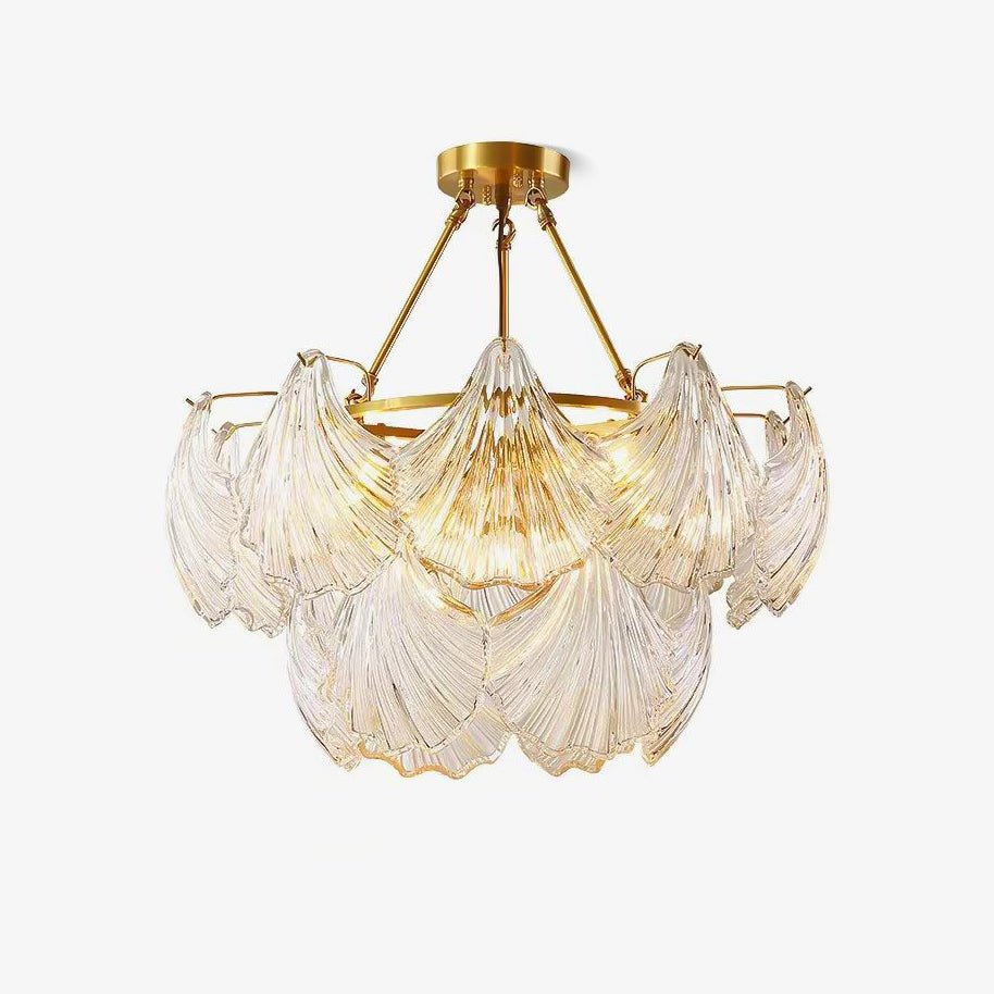 Lustra Plafonnier en Verre Ridé Shell Doré