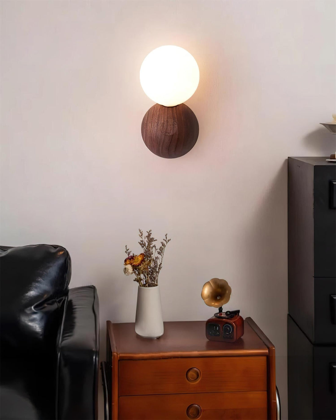 Ringo Applique Murale Bois Verre Opale Minimaliste