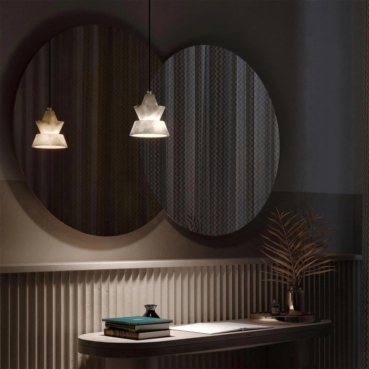 Ezion Lampe Suspension Superposée en Albâtre Blanc
