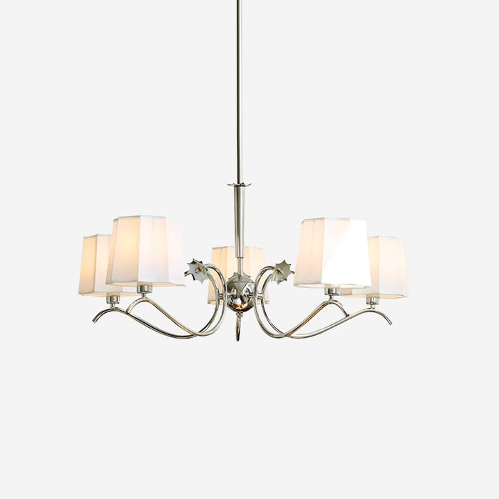 Rockville Lustre Abat-jours en Tissu Bras Courbés en Nickel Élégant