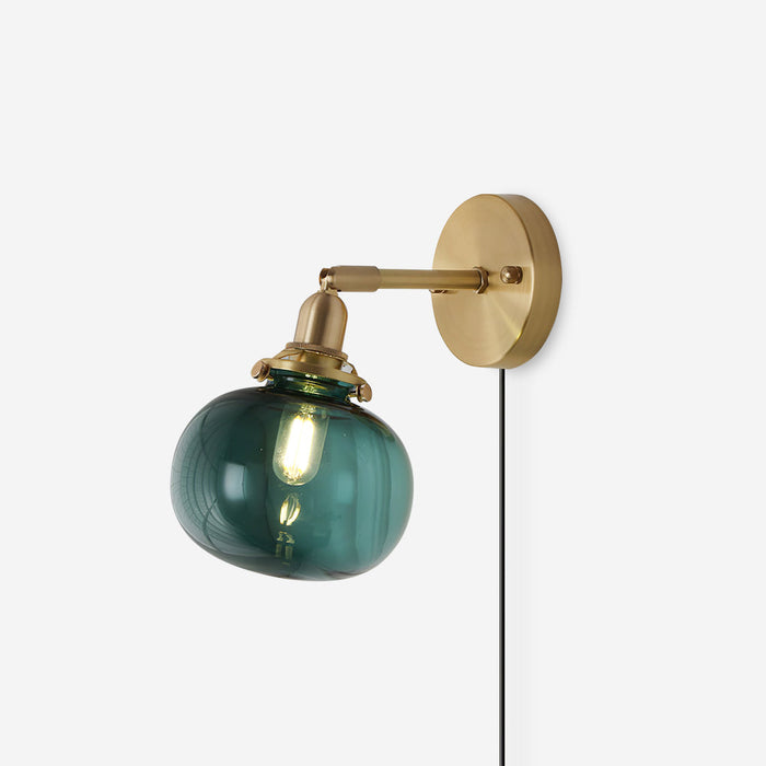 Baroque Applique Murale Plug-In Abat-jour en Verre Fumé Laiton Industriel