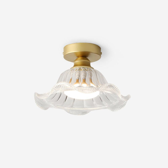 Rosa Lustre Plafonnier Verre Bord Laiton Élégant