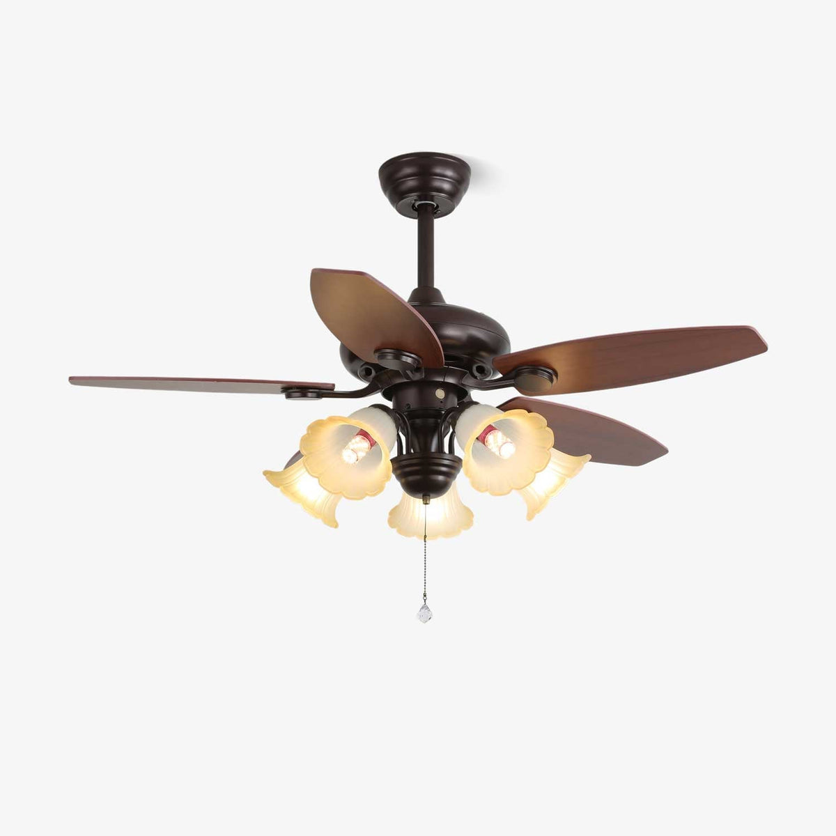 Plafonnier ventilateur Florence Vintage en bois et verre