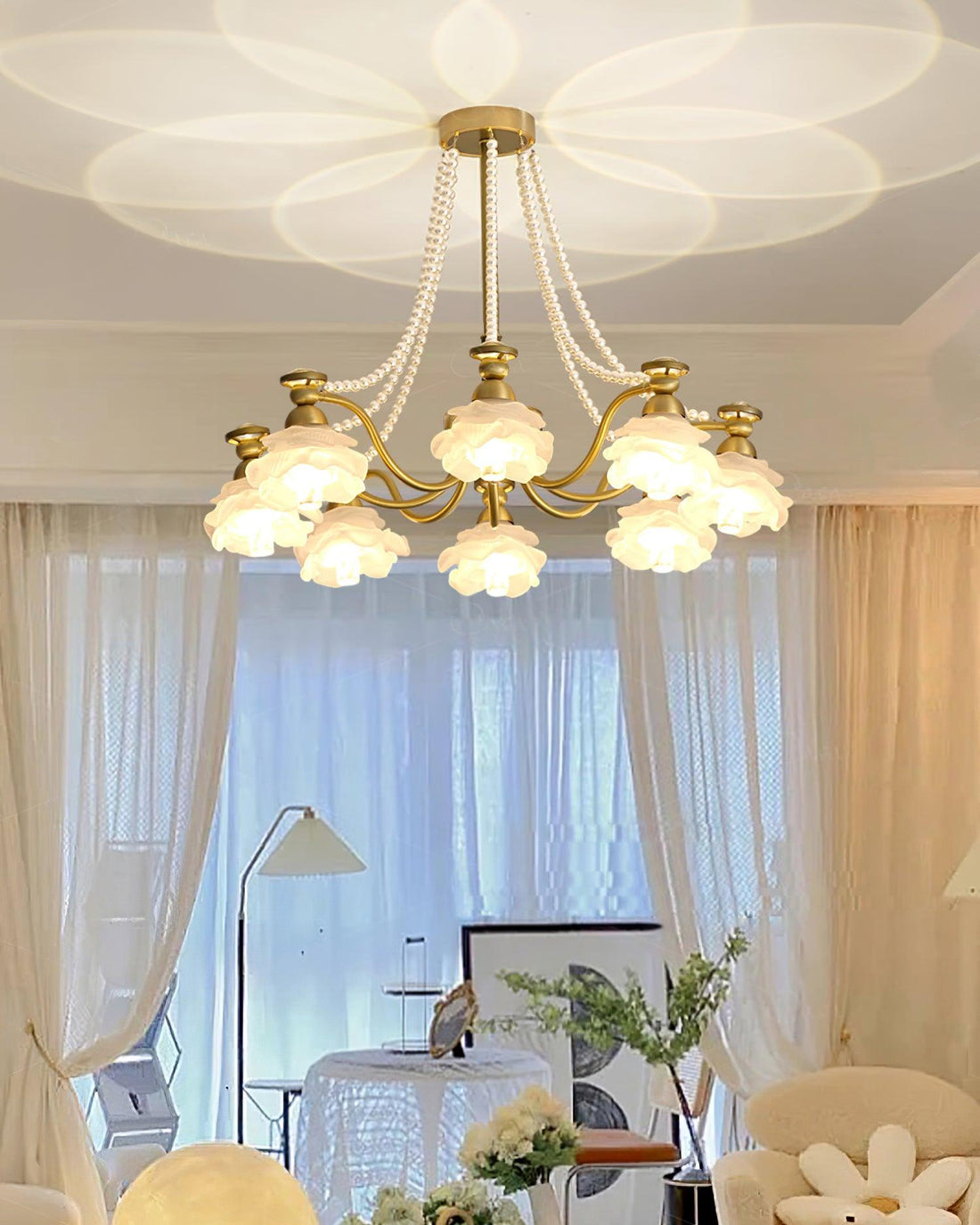 Landi Lustre Pétales en Verre Rose Drapés