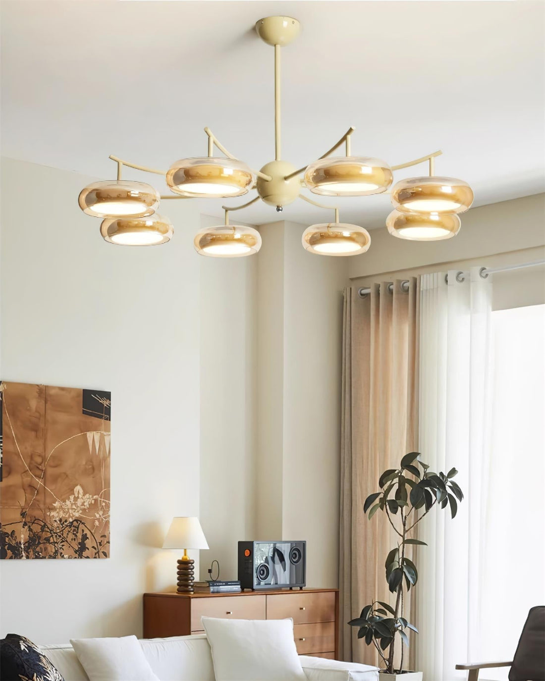 Rotan Lustre Orbes en Verre Crème Sérénité